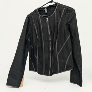 Lauren Jeans Ralph Lauren Black Denim Jacket with Faux Leather Size 16